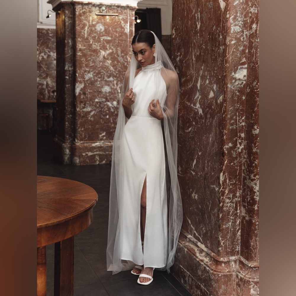 Lichi Satin maxi dress with high collar